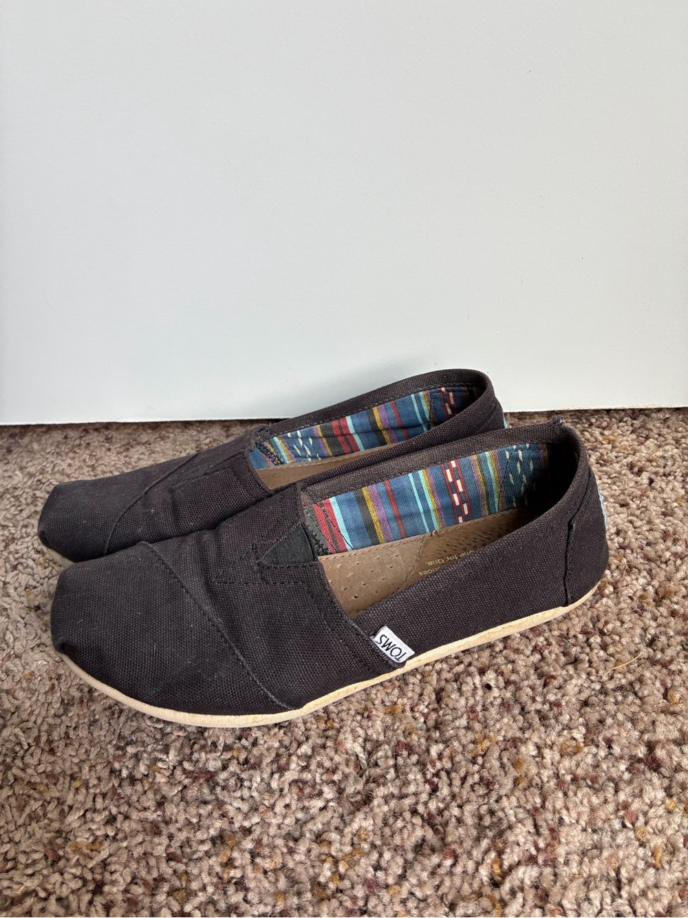 Toms Black Canvas Slip-On Flats with Patterned Liner